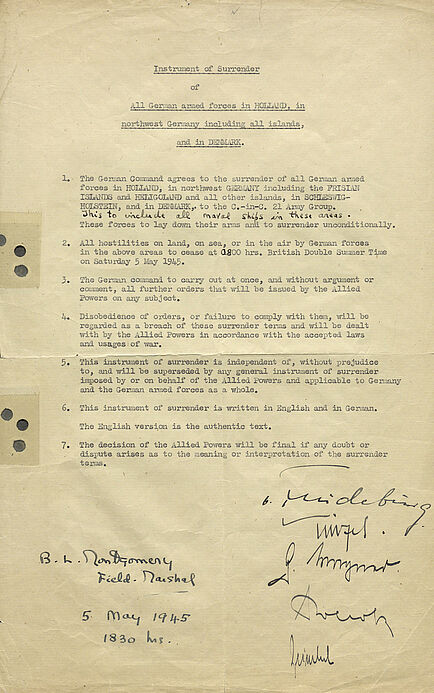 Dokument zur Nordwest-Kapitulation in der Lüneburger Heide vom 05.05.1945