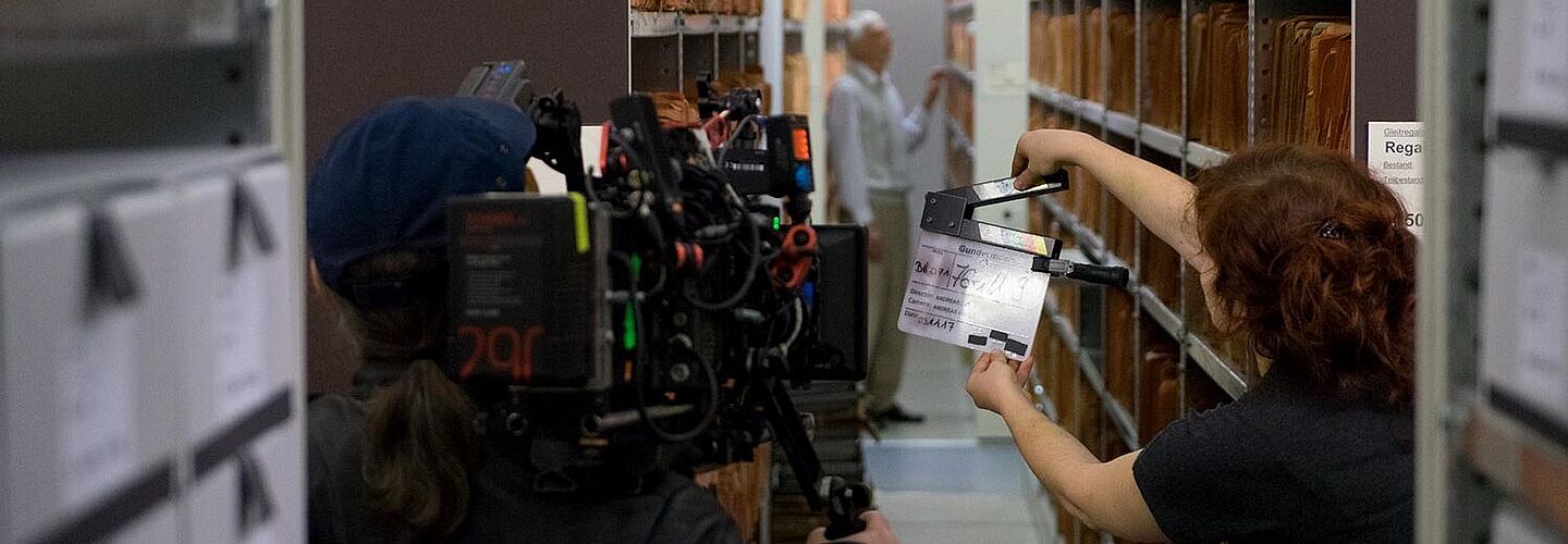 Dreharbeiten für den Spielfilm "Gundermann" im Stasi-Unterlagen-Archiv